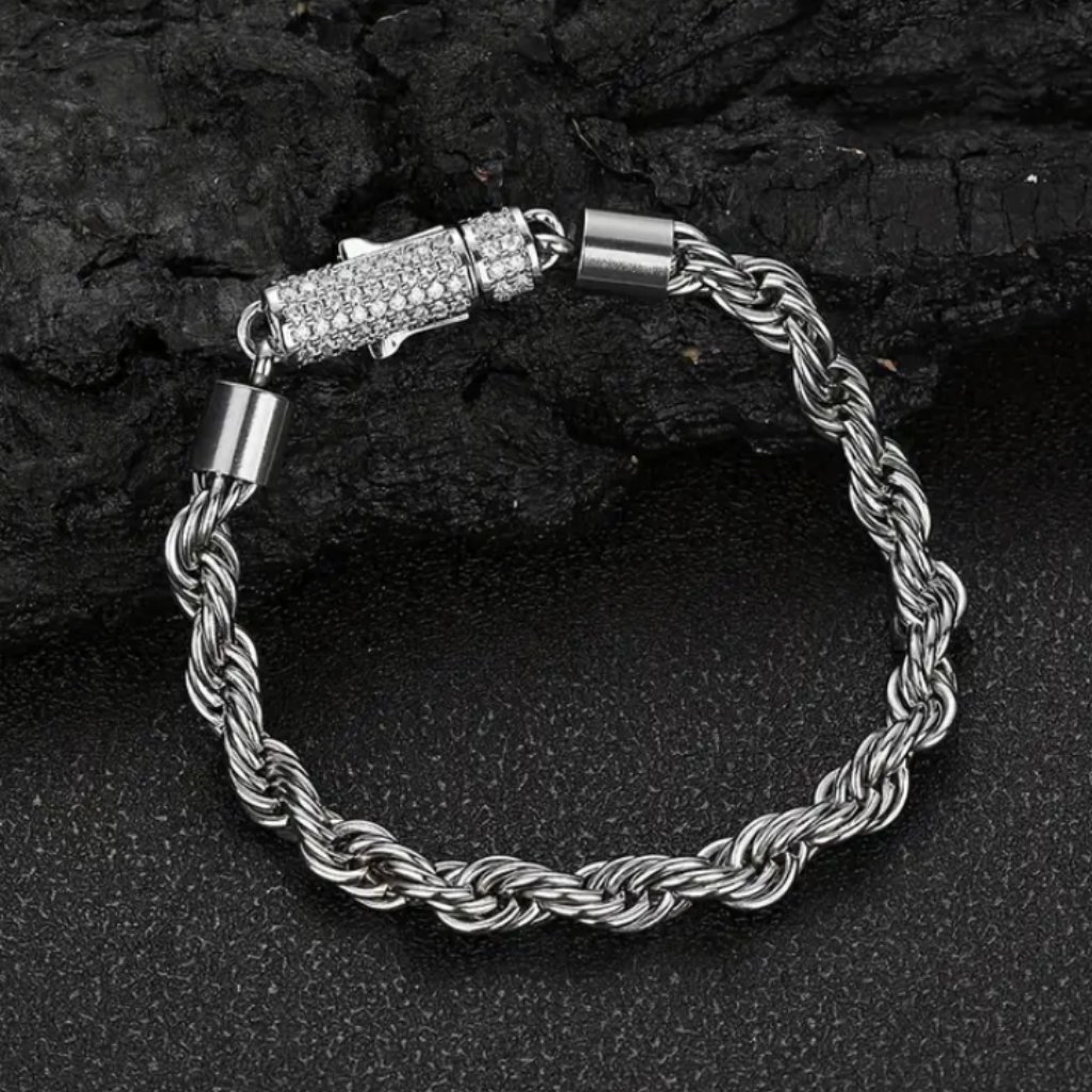 8" Mens 18k White Gold 1ct Diamond Rope Bracelet 18 Karat Silver Authentic Chain
